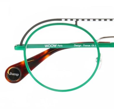 A pair of green woow glasses made in france