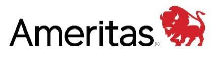 Ameritas logo with black text and a red lion emblem on a white background