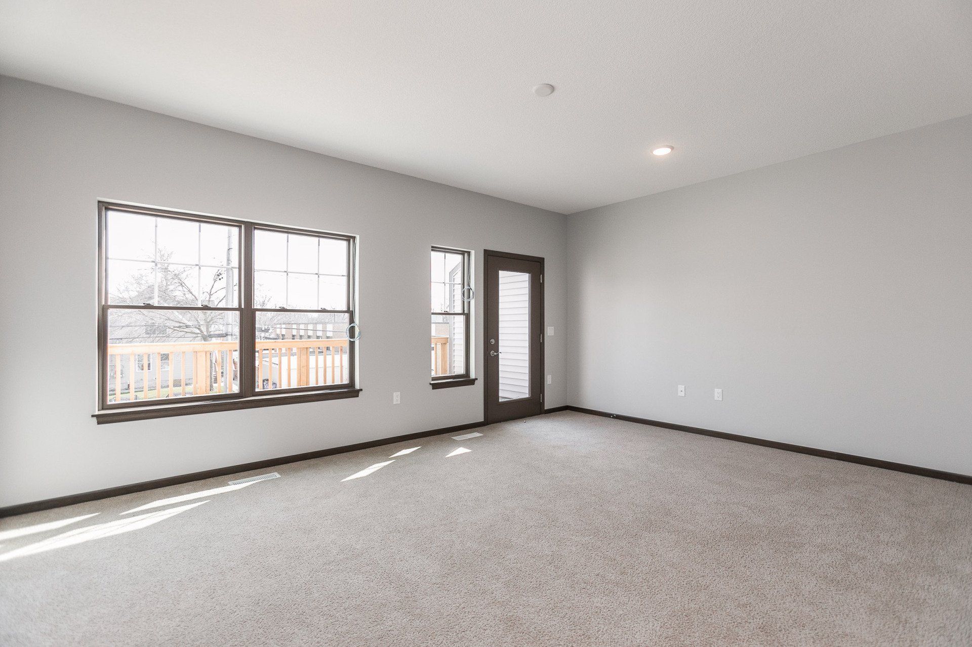 Interior of living room with carpeted flooring