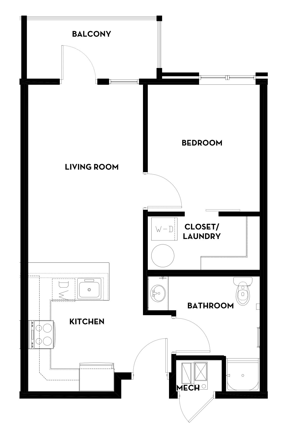 Floorplan A - 1 Bed/1 Bath - 582 SqFt