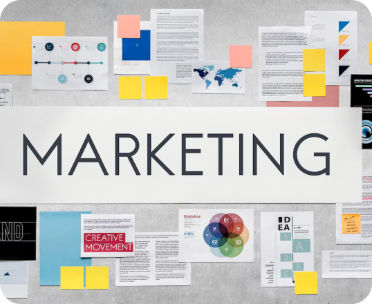 A white board with the word marketing on it