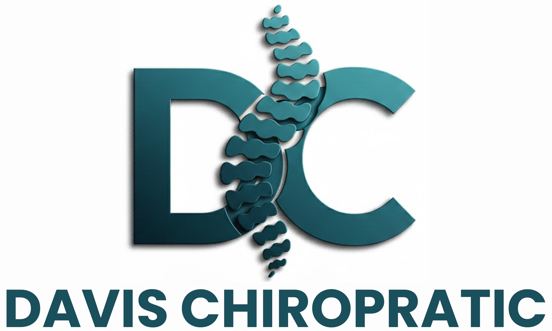 Logo for Davis Chiropractic: teal "DC" with a spine graphic. Below, "DAVIS CHIROPRACTIC" in dark gray.
