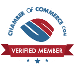 Chamber of Commerce verified member badge with blue and red logo and ribbon banner