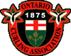 The logo for the ontario curling association is a shield with a cross on it.