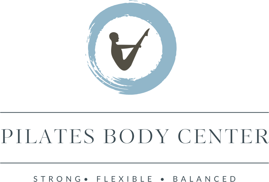 a logo for pilates body center with a silhouette of a person in a circle .