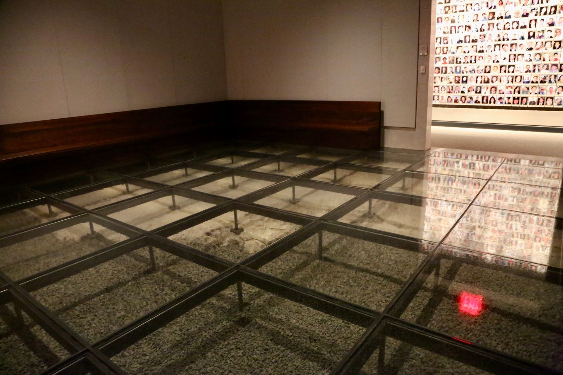 A museum room with a glass floor.