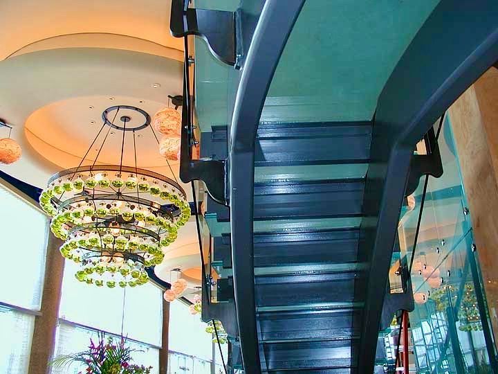 glass staircase at Emeril's Atlanta Ga
