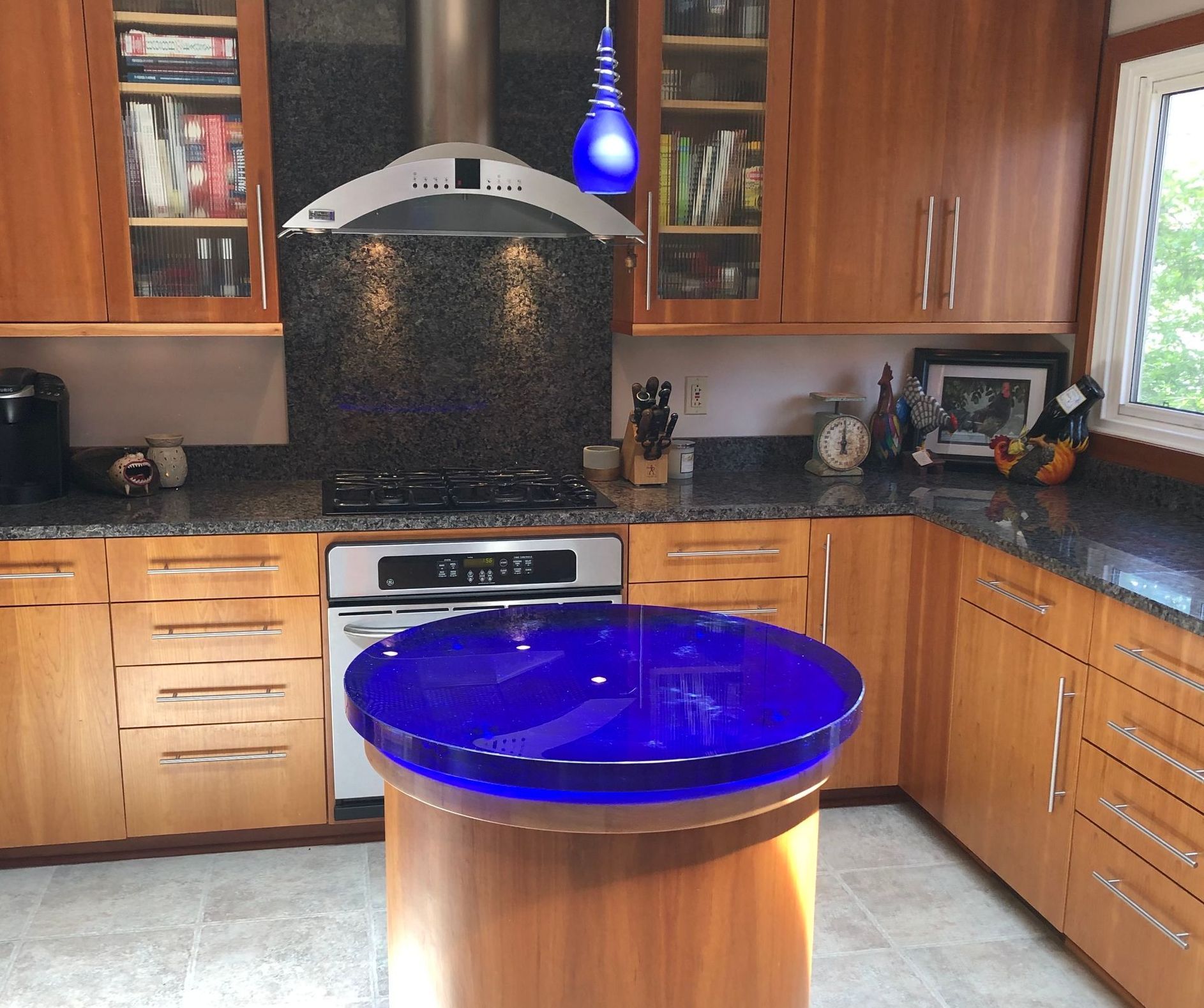 cobalt blue glass table top