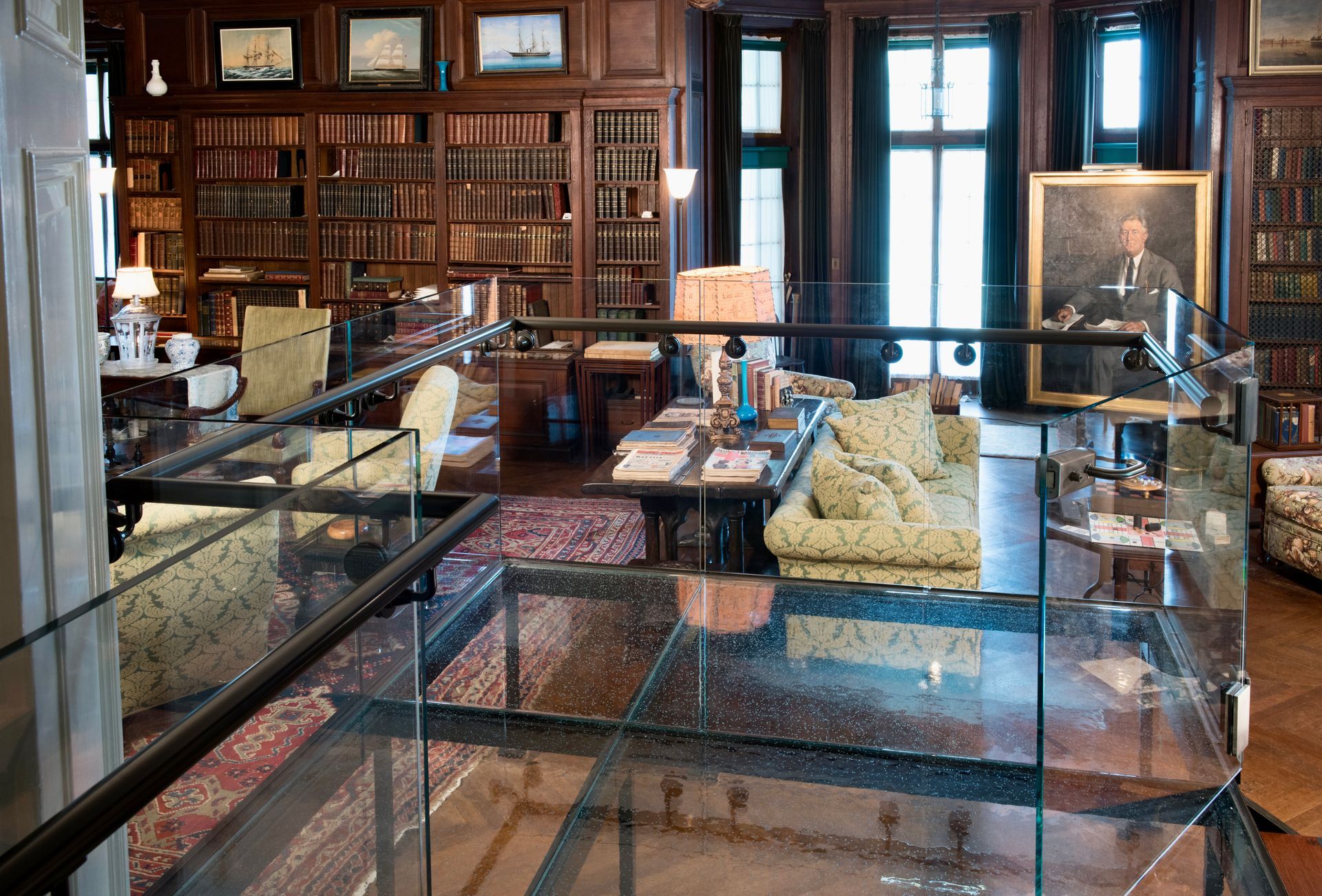Glass flooring at the FDR library.