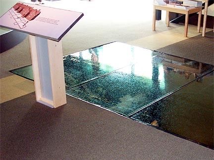 Glass flooring at historic Jamestown Statehouse. Glass flooring at historic Jamestown Statehouse.