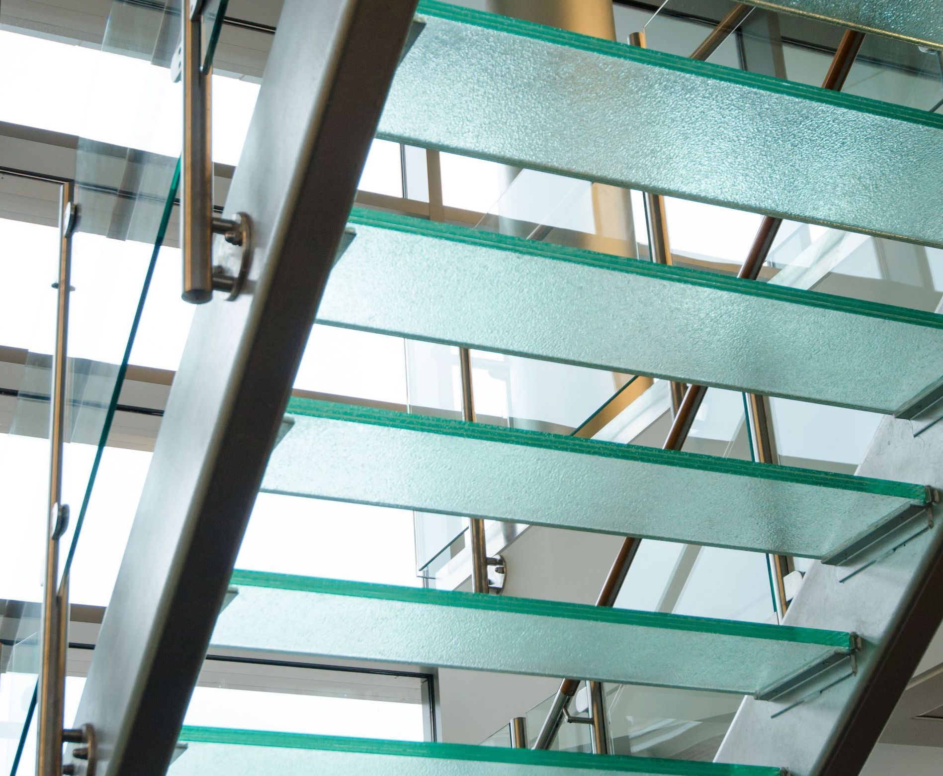 Glass stair treads with antislip glass. Glass stair treads with antislip glass.