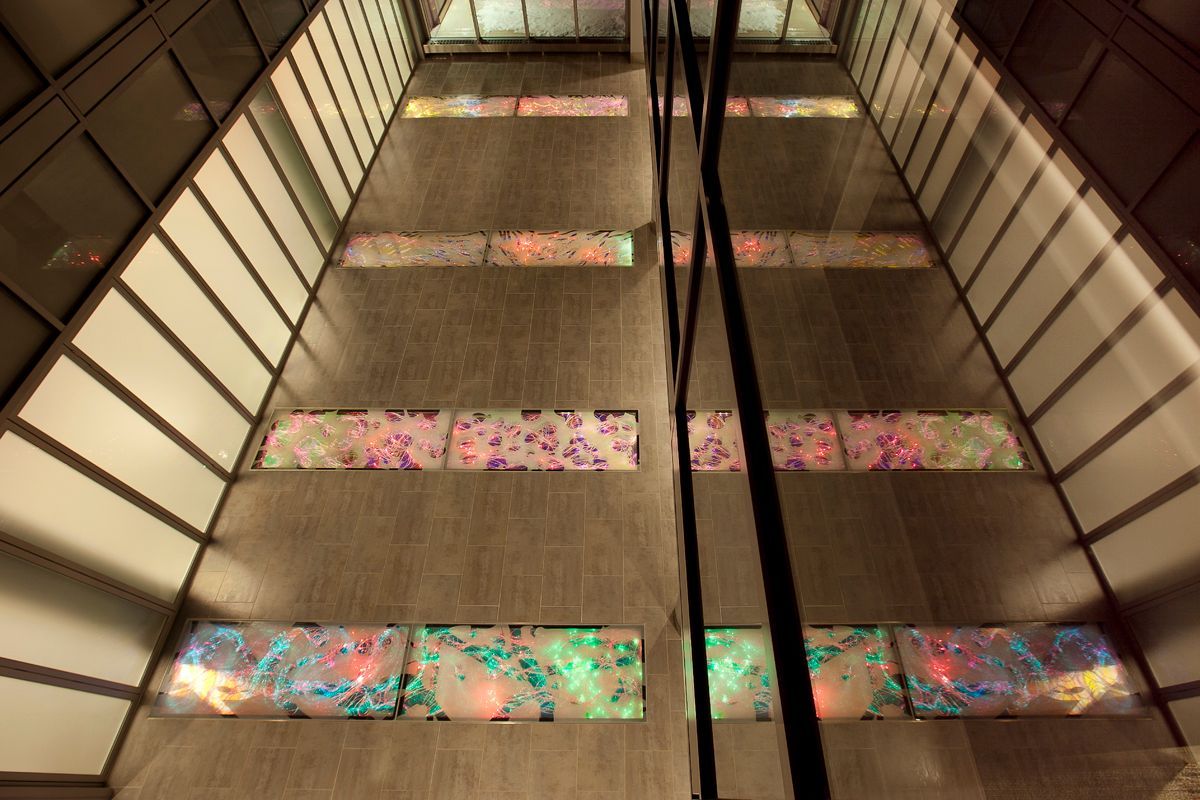 LED backlit glass flooring panels.