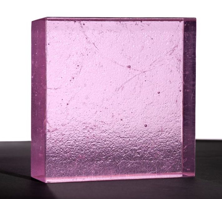 A pink glass counter top sample