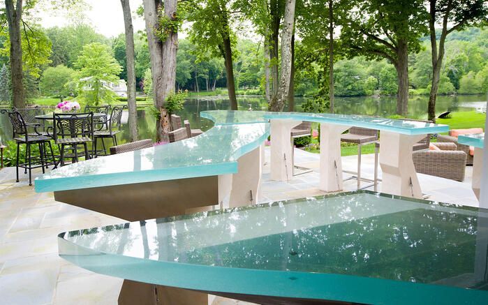 Outdoor glass bar top in a residential home. Outdoor glass bar top in a residential home.