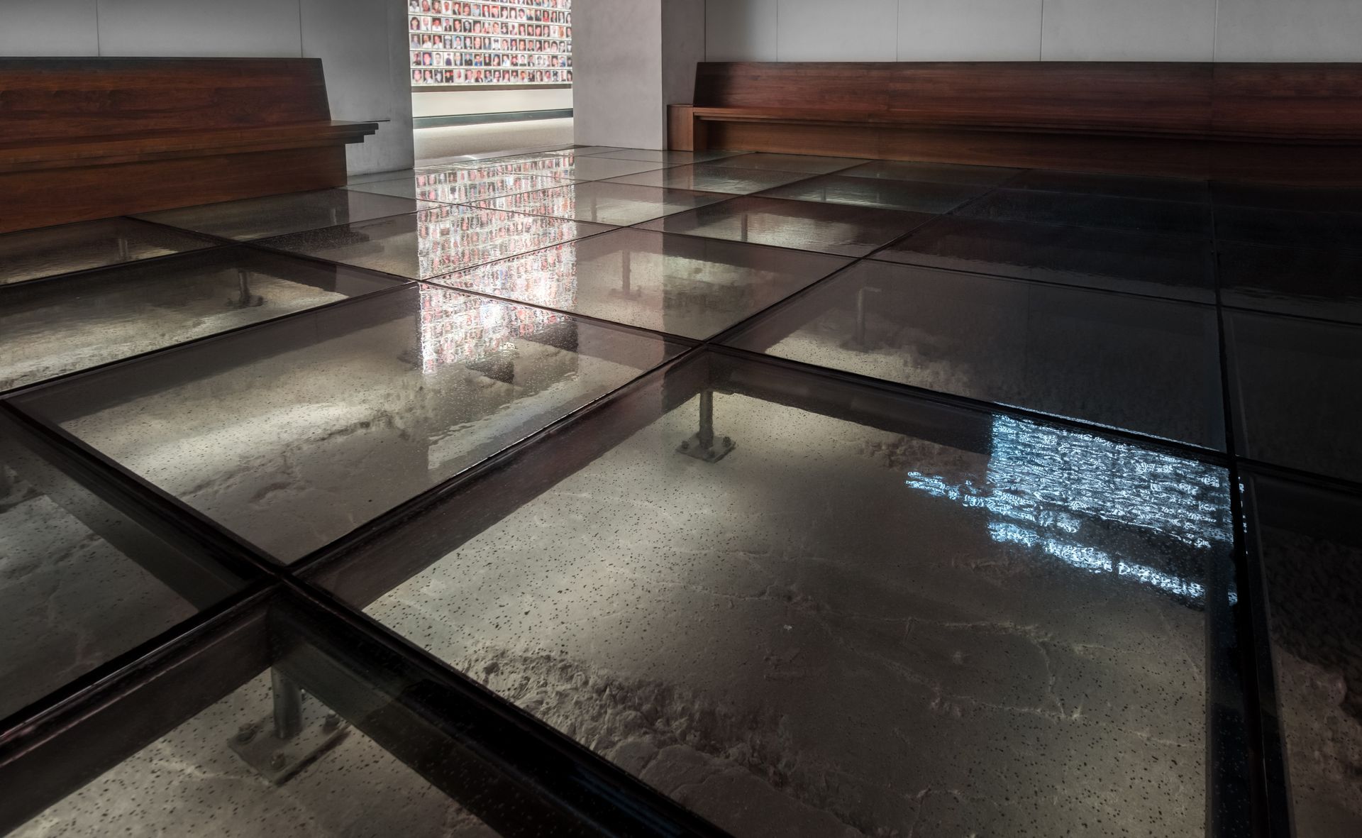 World Trade Center viewing room with transparent glass flooring. World Trade Center viewing room with transparent glass flooring.