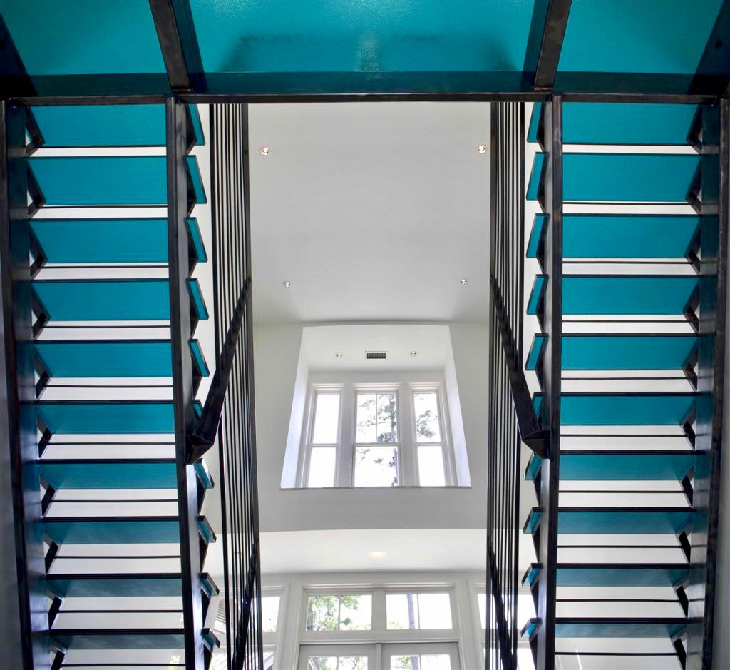 blue glass staircase