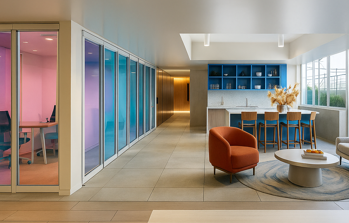 dichroic glass wall dining room