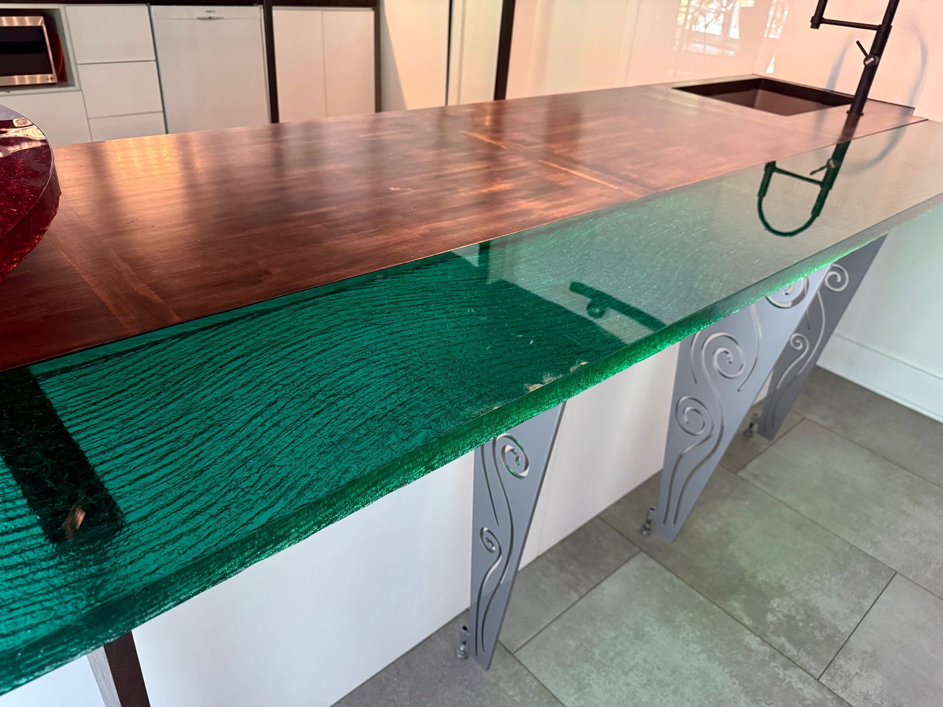green glass countertop