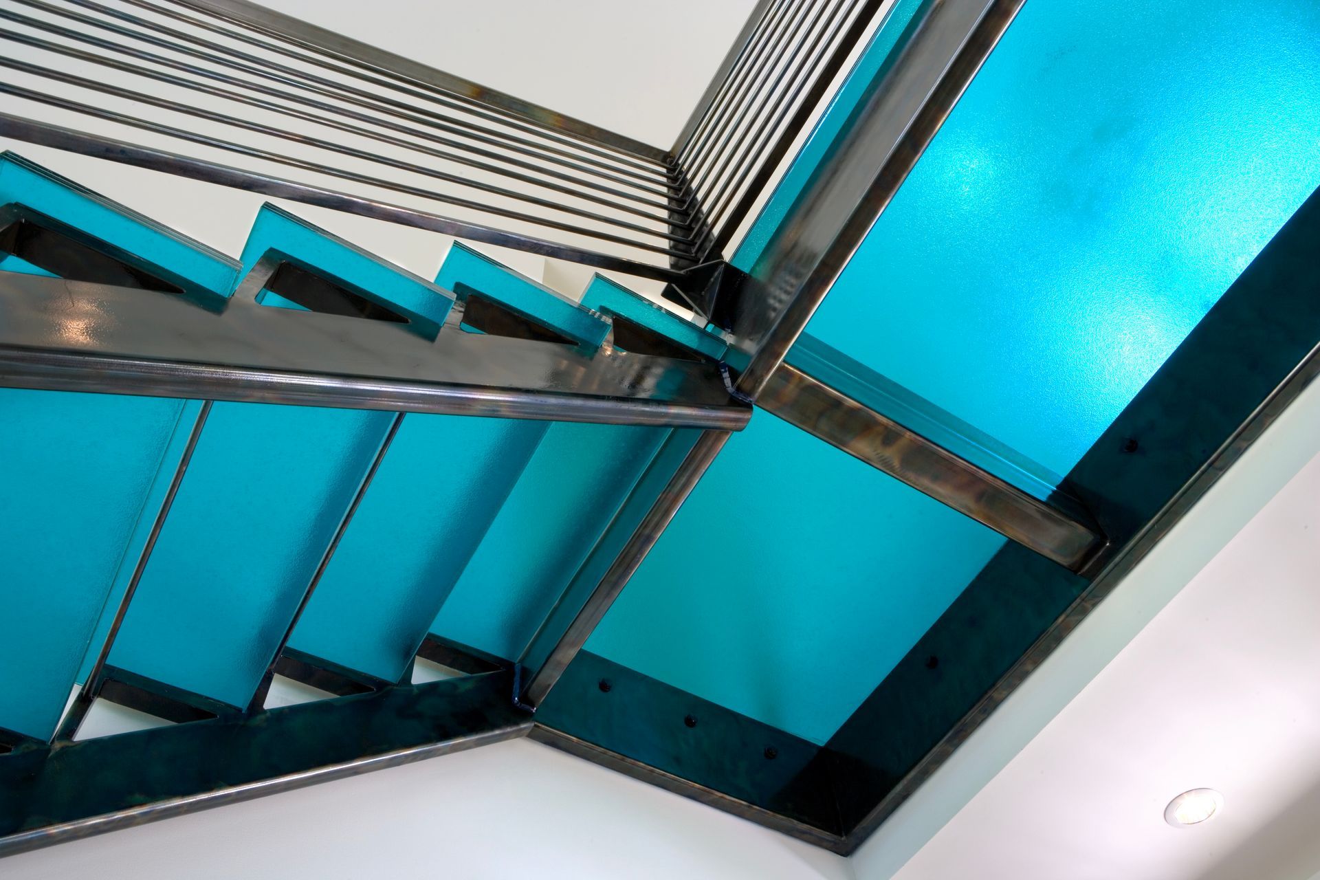 Blue glass stair treads. Blue glass stair treads.