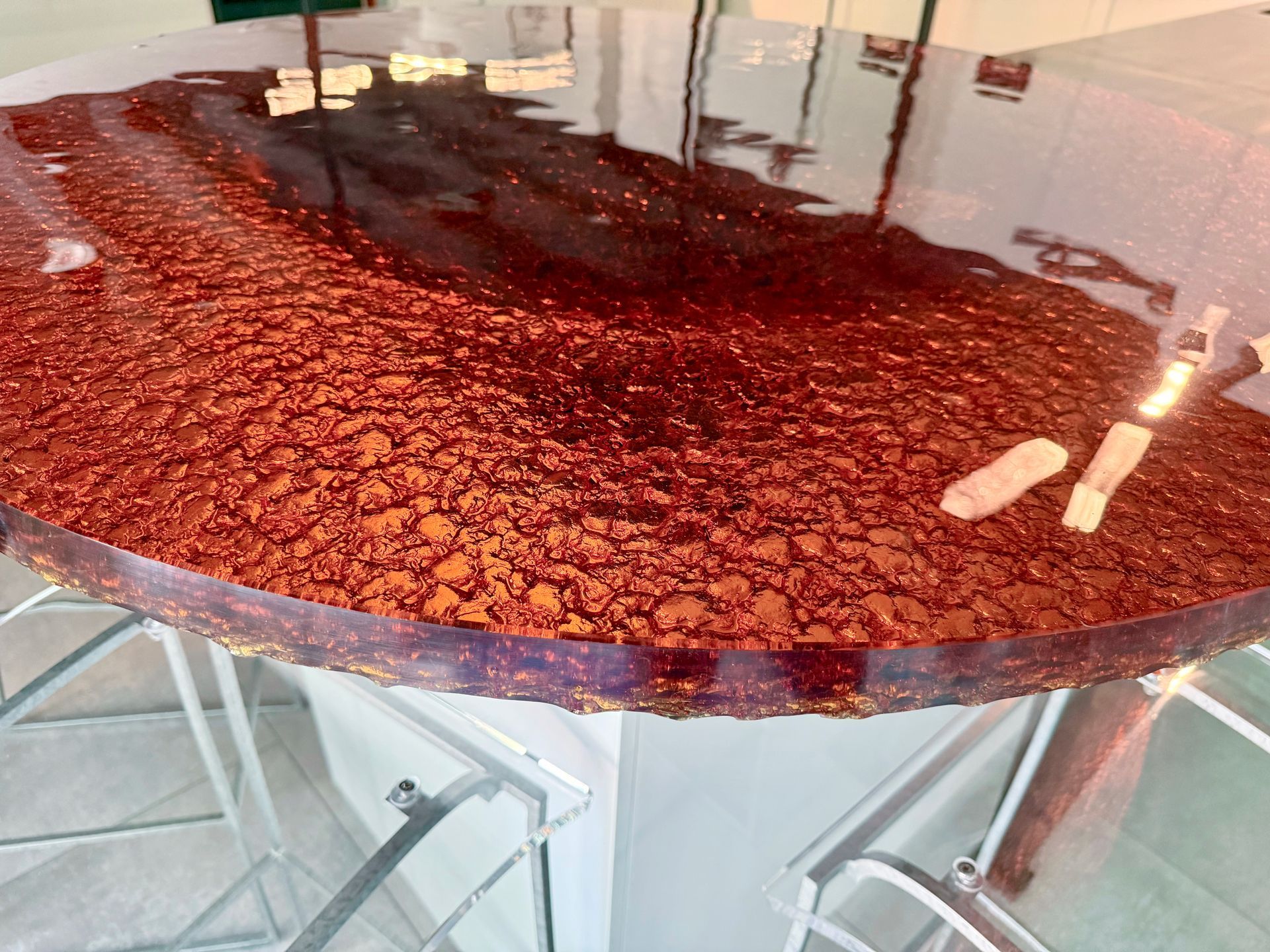 orange thick glass counter top