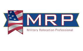 Military Relocation Professional (MRP) logo featuring the letters MRP on a blue ribbon banner next to an American flag.