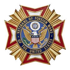 The Veterans of Foreign Wars (VFW) emblem featuring a gold-trimmed red cross with the United States seal in the center.