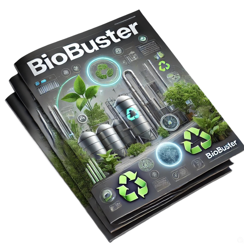 Biobusters | A stack of magazines with a picture of a factory on the cover.