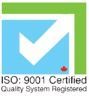 It is a logo for iso 9001 certified quality system registered.
