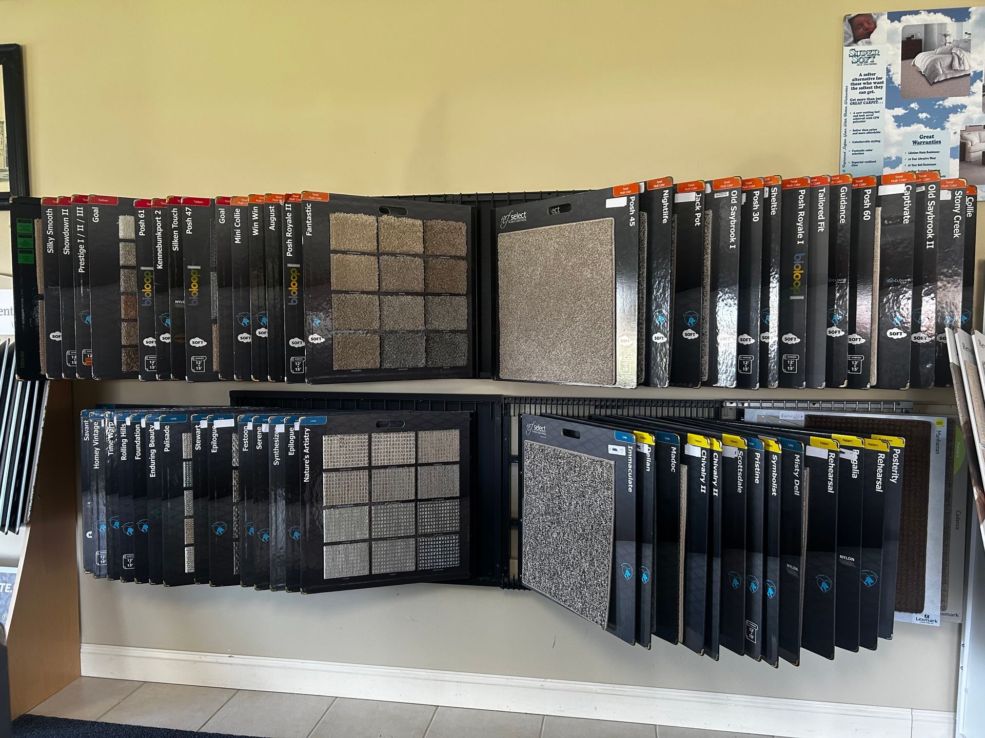 A display of carpet samples at the way design center
