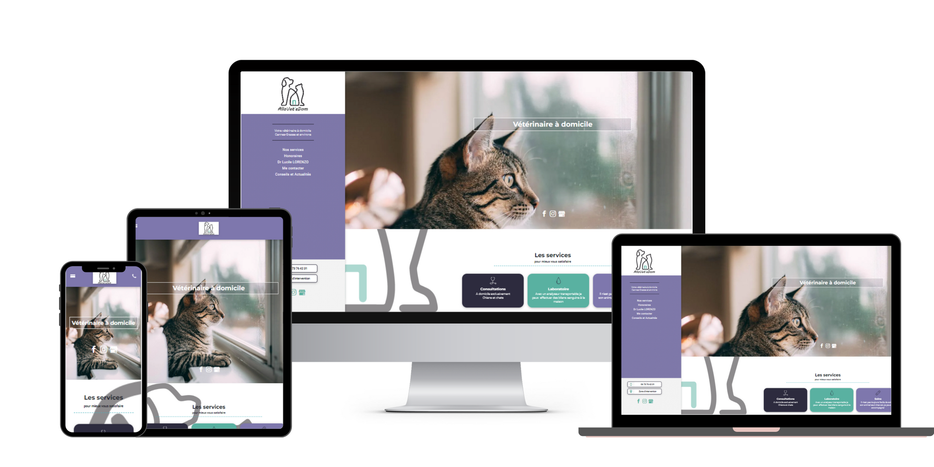 Site internet starter pour une activité vétérinaire à domicile, allovetadom réalisé par Adévet
