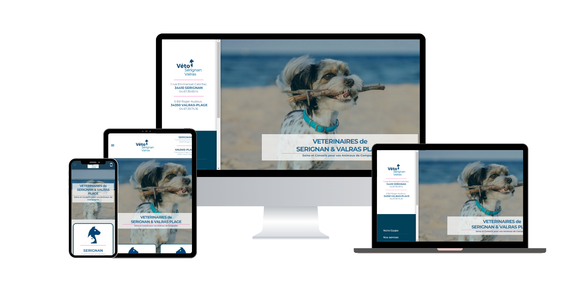 Site internet starter des cliniques vétérinaire Serignan & Valras Plage, réalisé par Adévet