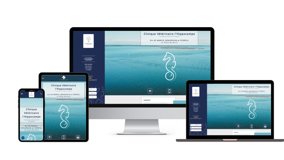 Site internet starter pour la clinique vétérinaire de l'hippocampe, réalisé par Adévet