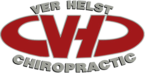 Logo for Ver Helst Chiropractic, red oval with 