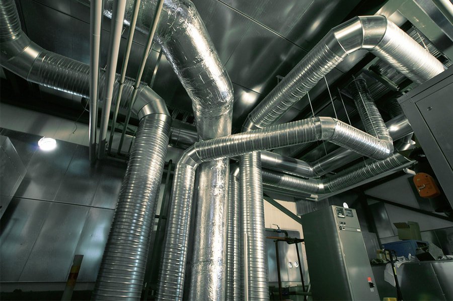 large recently cleaned air duct system