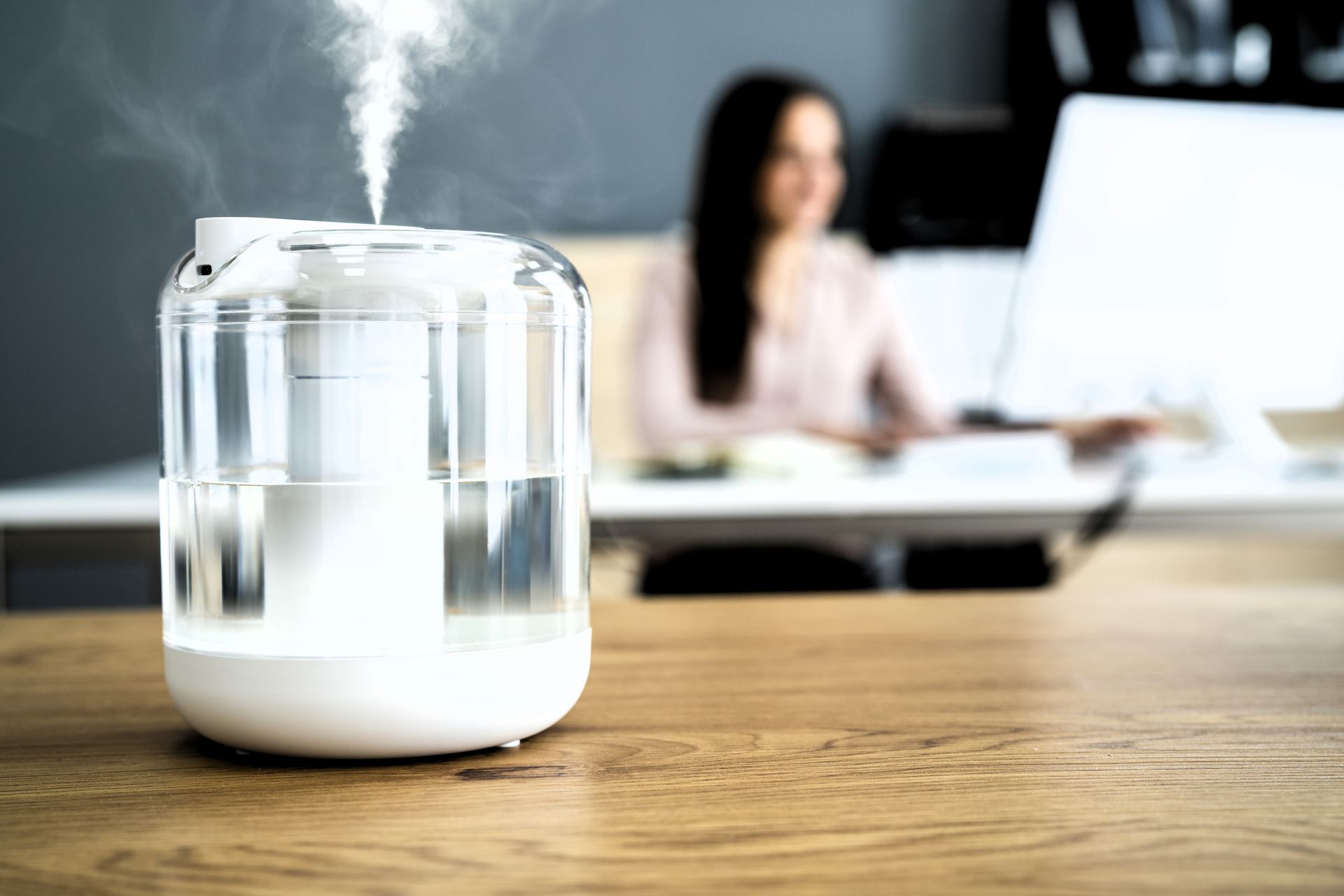 Home with air humidifier improving indoor air quality