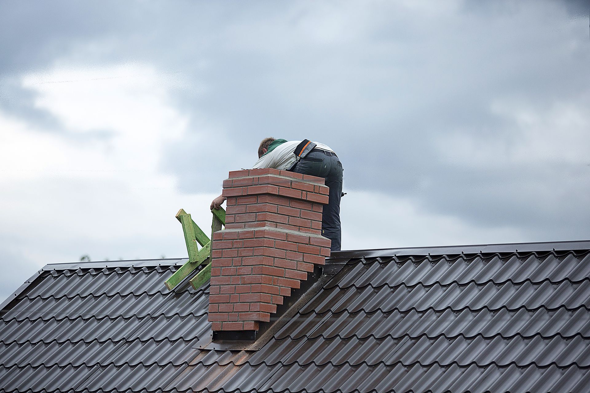 Checking the Chimney on Roof