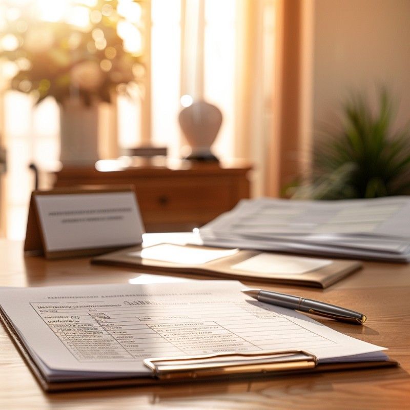 Cremation planning documents on clipboard for Direct Cremation Midwest City, OK with pen on warm wood desk