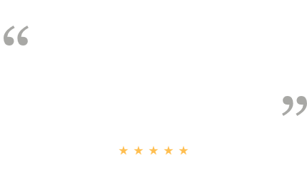Light gray quotation marks framing five gold stars on a white background