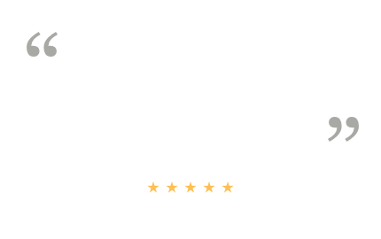 Gray quotation marks and five gold stars on a white background