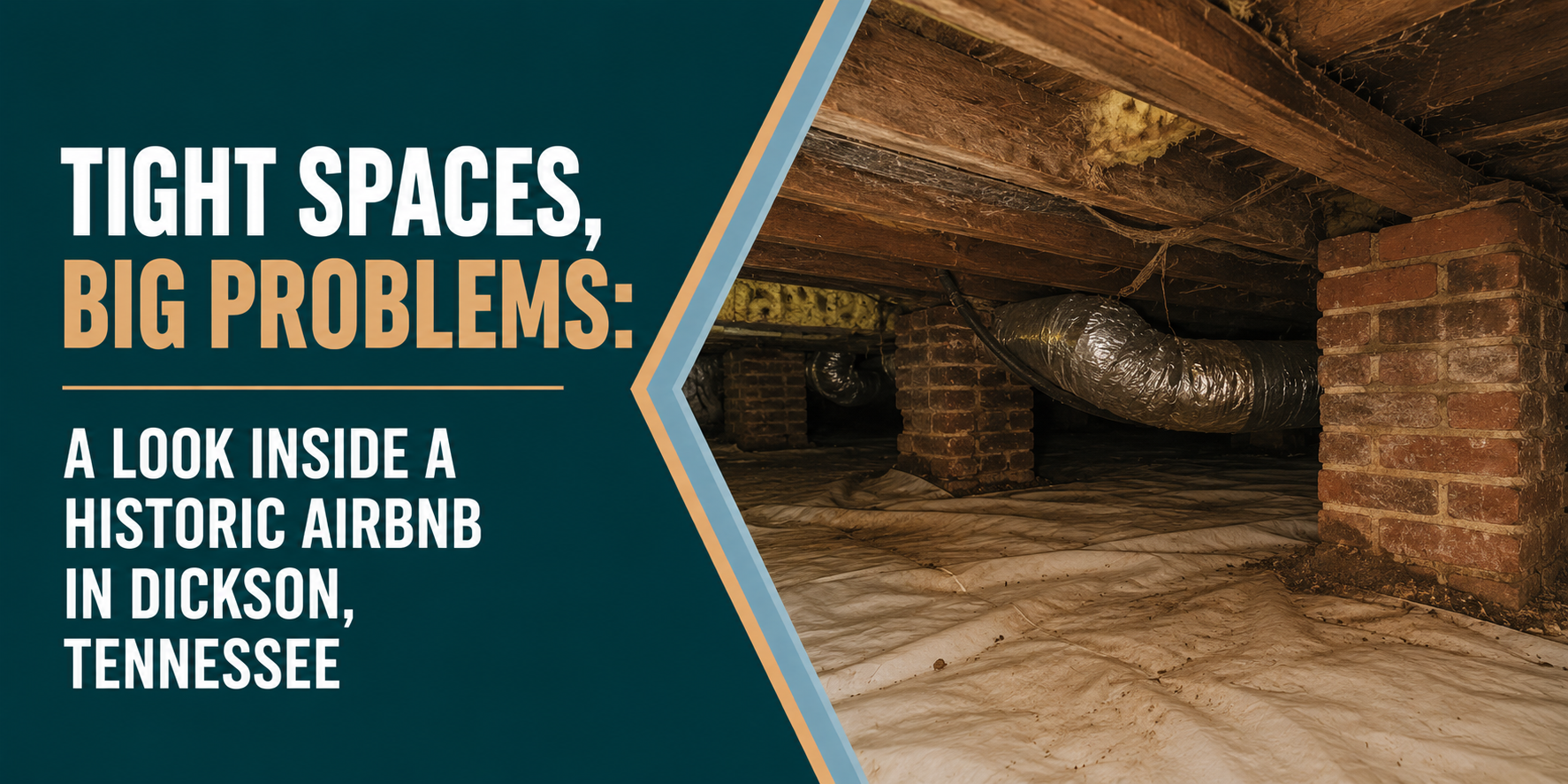 Graphic of a cave Airbnb with text “Tight spaces, big problems: A look inside a historic Airbnb in Dickson, Tennessee”