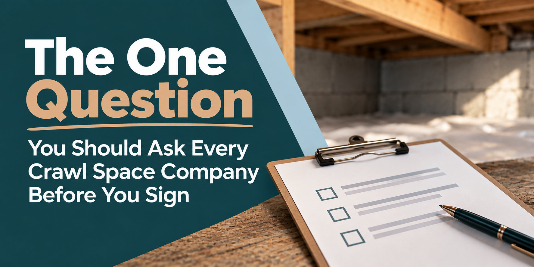 Promotional banner: “The One Question” over a clipboard checklist at a construction site.