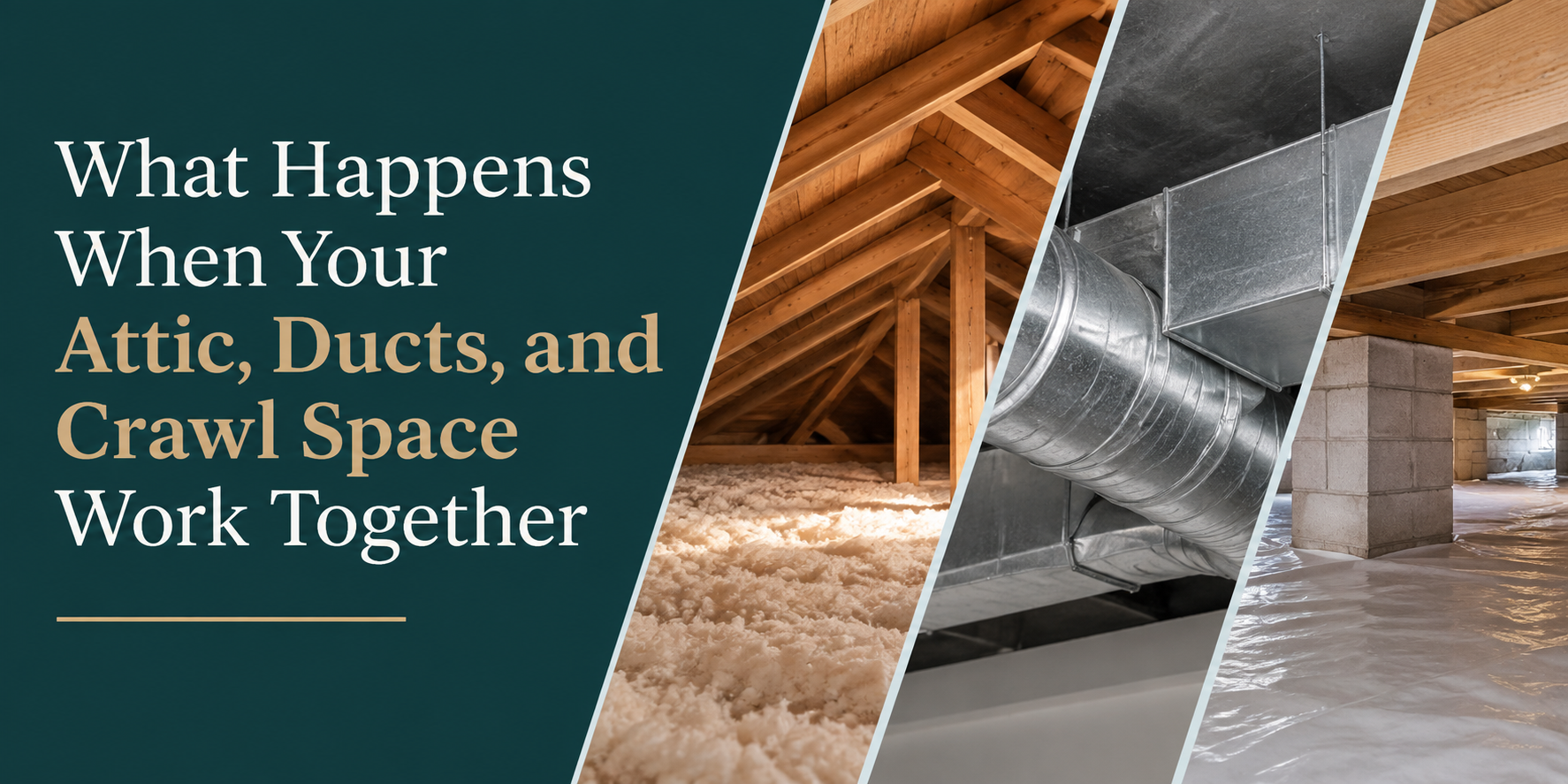 Attic, duct, and crawl space scene with text: “What Happens When Your Attic, Ducts, and Crawl Space Work Together”