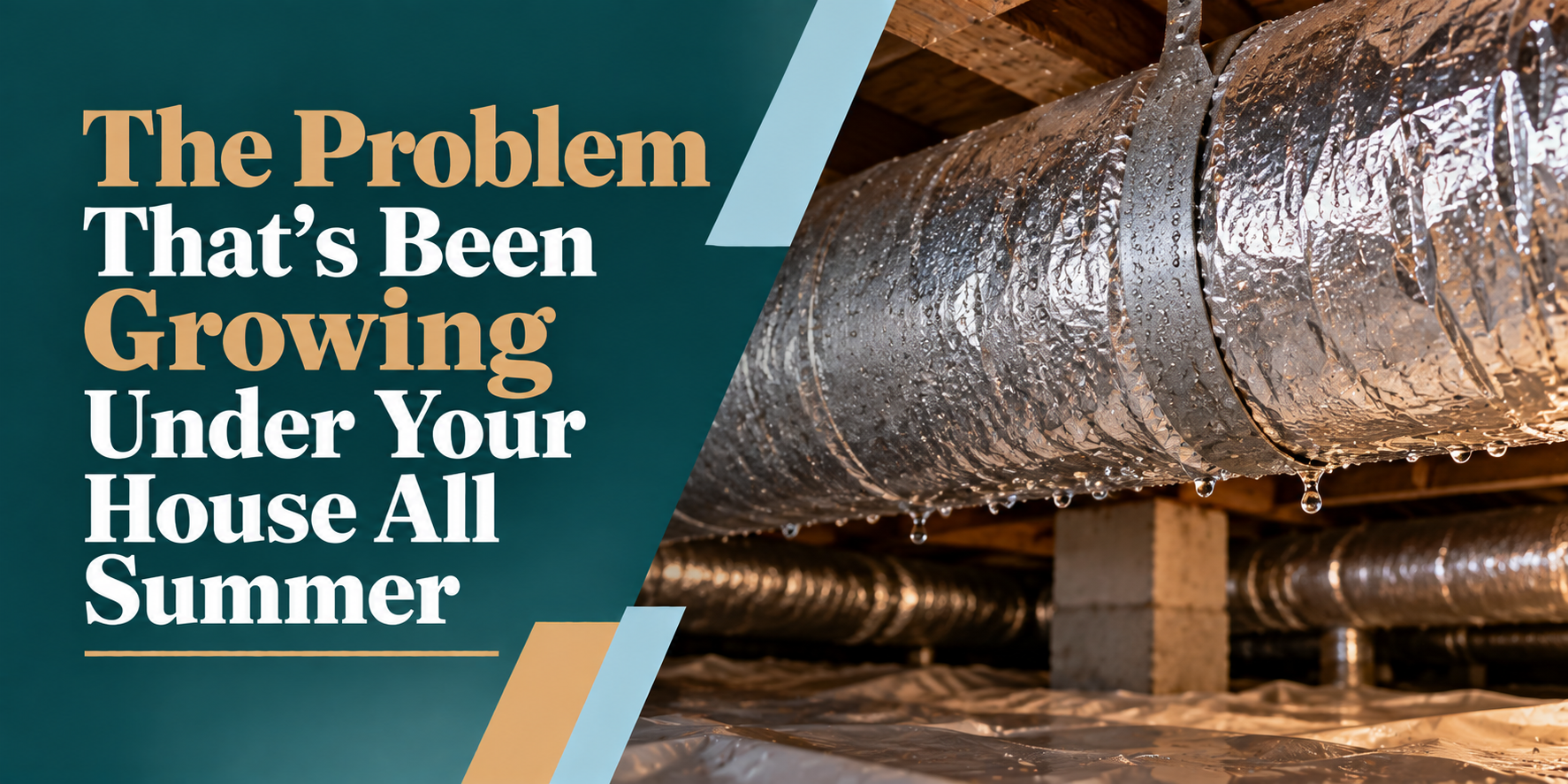Crawlspace ducts with text: “The Problem That’s Been Growing Under Your House All Summer”