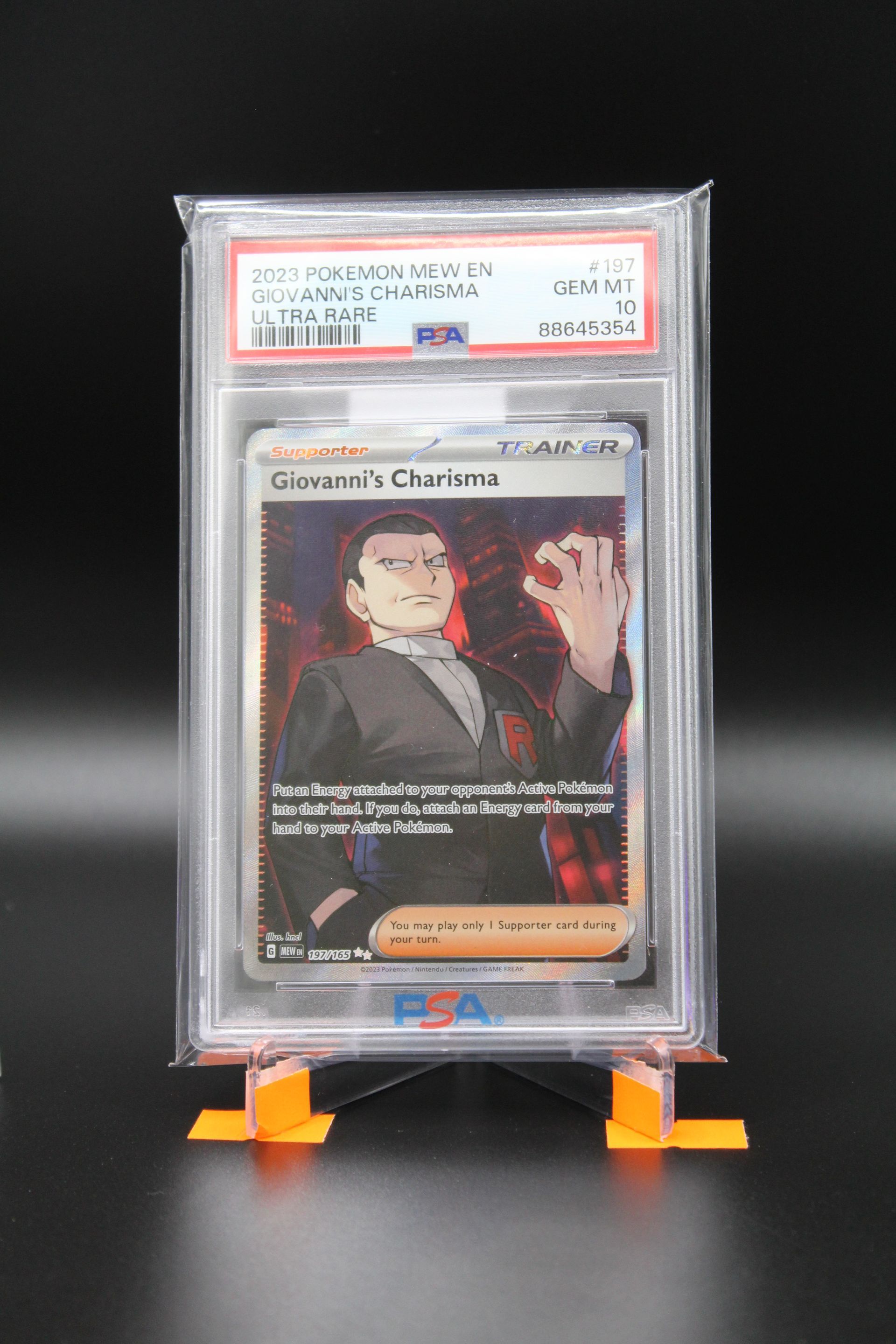 PME00068- 2023 Pokemno Mew EN Ultra Rare #197 Giovanni's Charisma PSA 10 GEM MINT