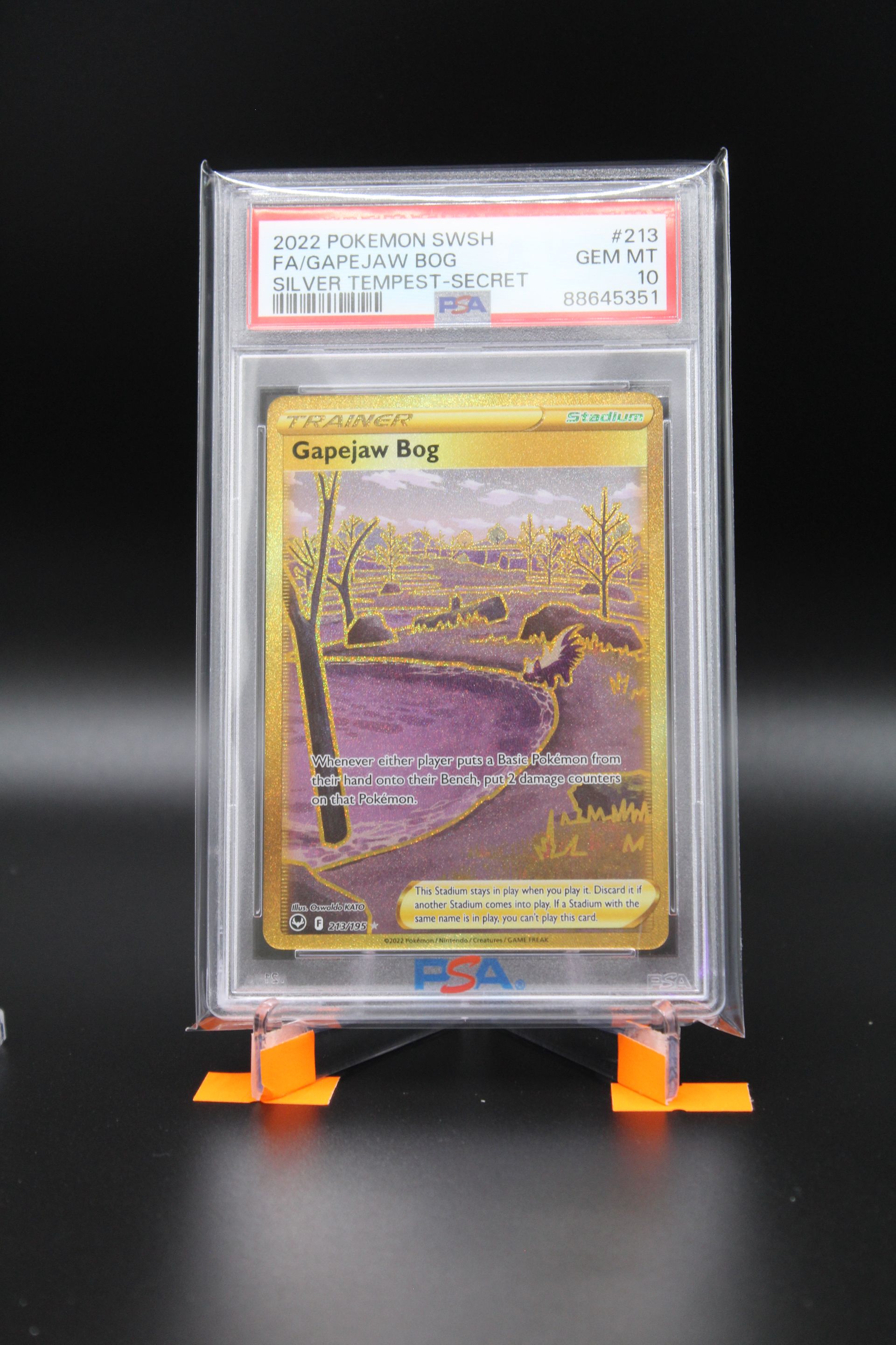PME00077-2022 Pokemon PSA 10 Gapejaw Bog GOLD Secret Rare Silver Tempest 213/195