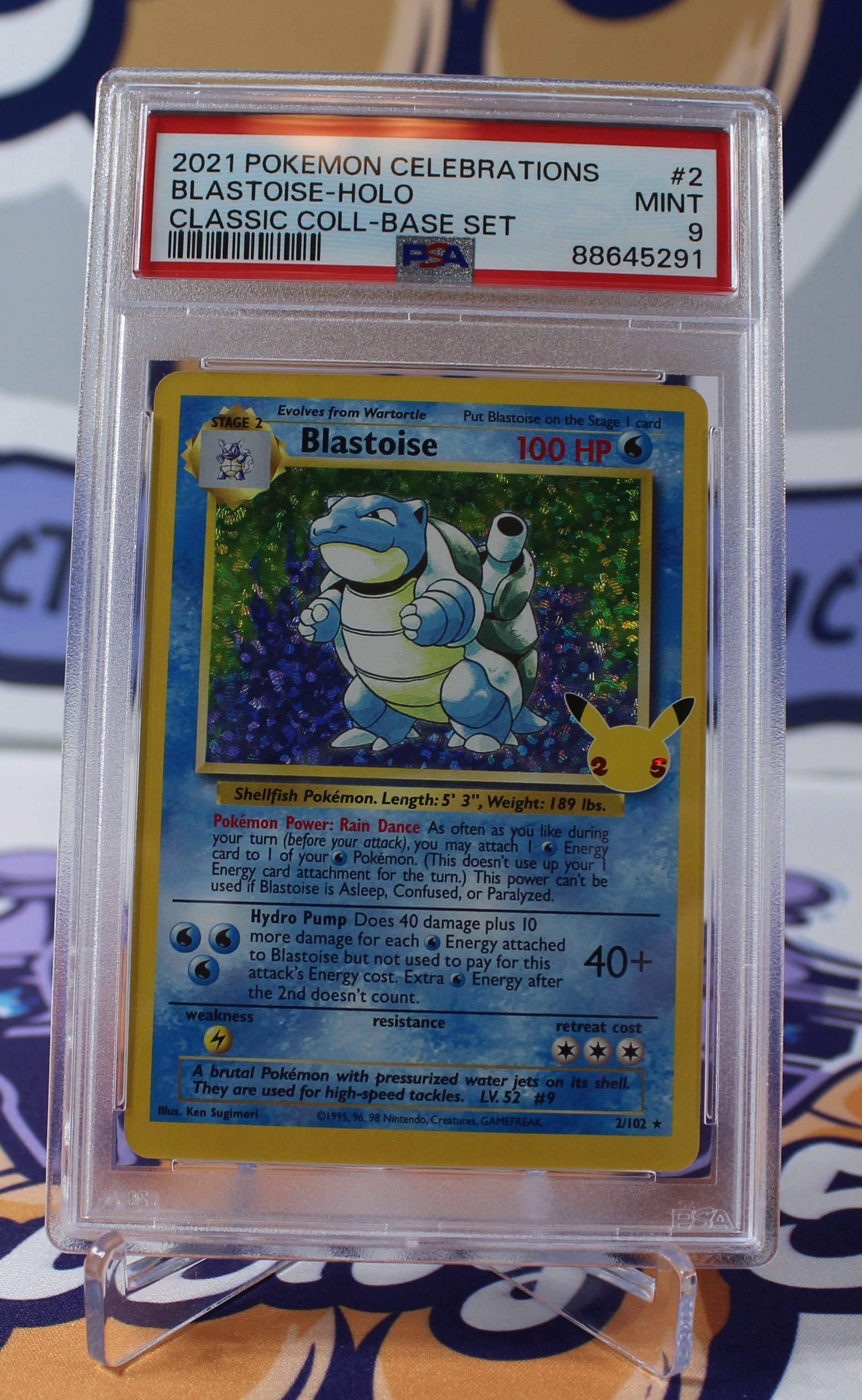 PME00017-Blastoise 2/102 Celebrations Classic Collection Holo Pokémon TCG PSA 9