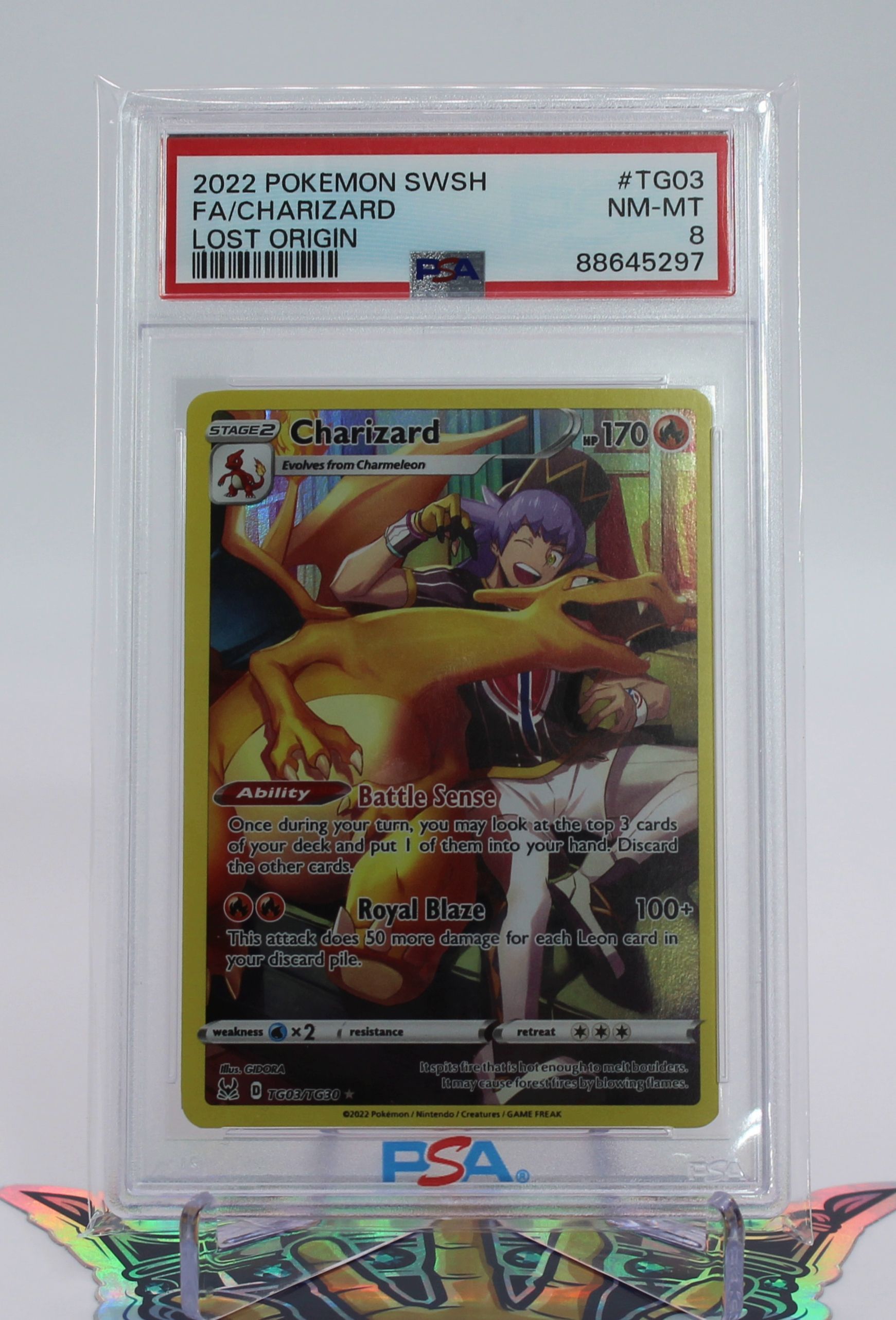 PME00023-2022 Pokémon SWSH Lost Origin TG03/TG30 Full Art Charizard PSA 8 NM+