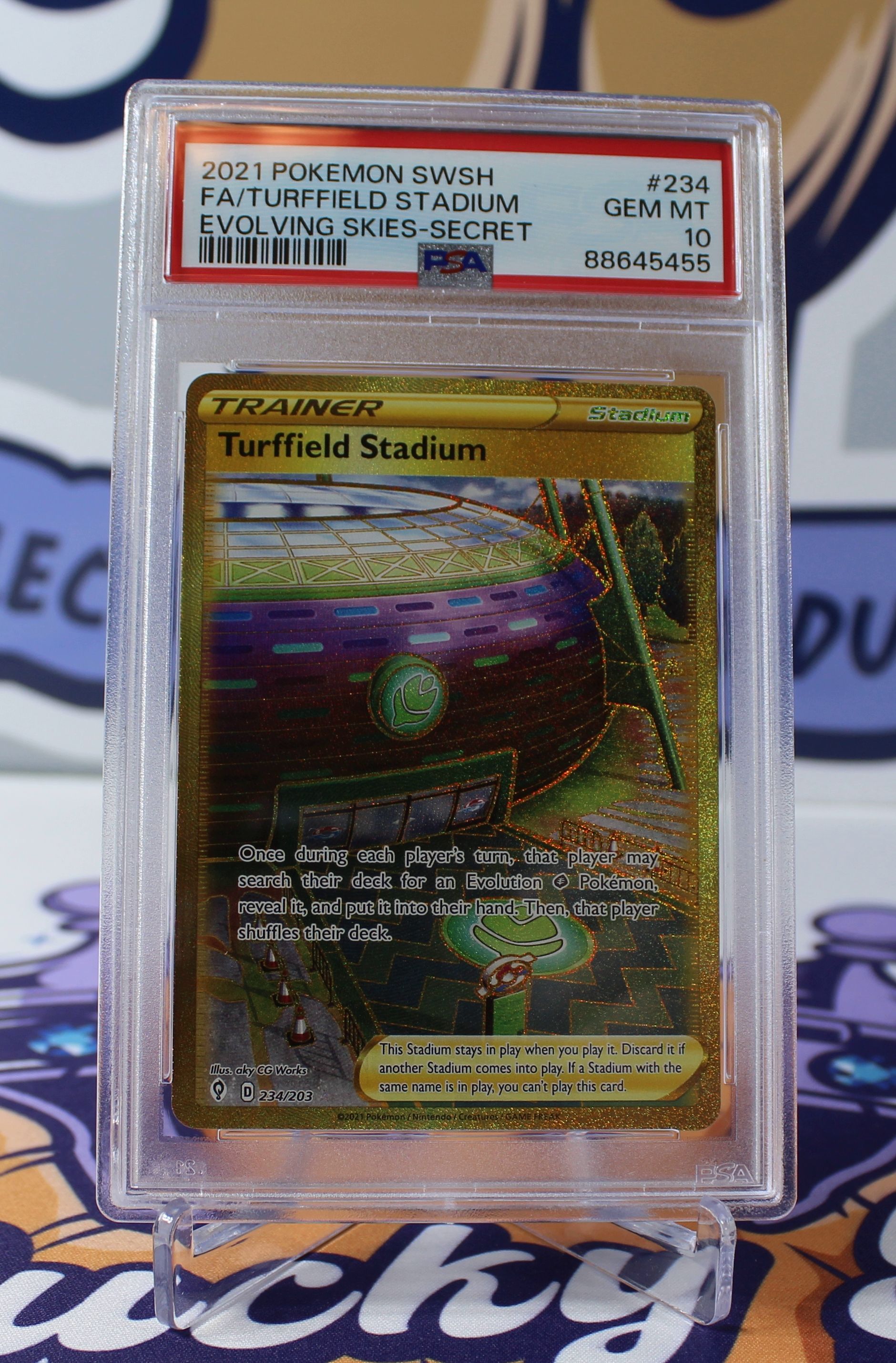 PME00181-PSA 10 Pokémon TCG Turffield Stadium Evolving Skies 234/203 Holo Secret Rare