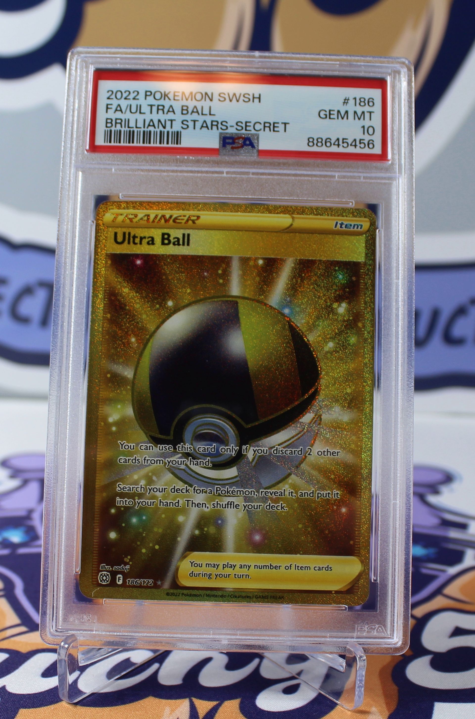PME00182-PSA 10 GEM MINT Ultra Ball 186/172 Brilliant Stars FA Secret Rare Holo Pokémon