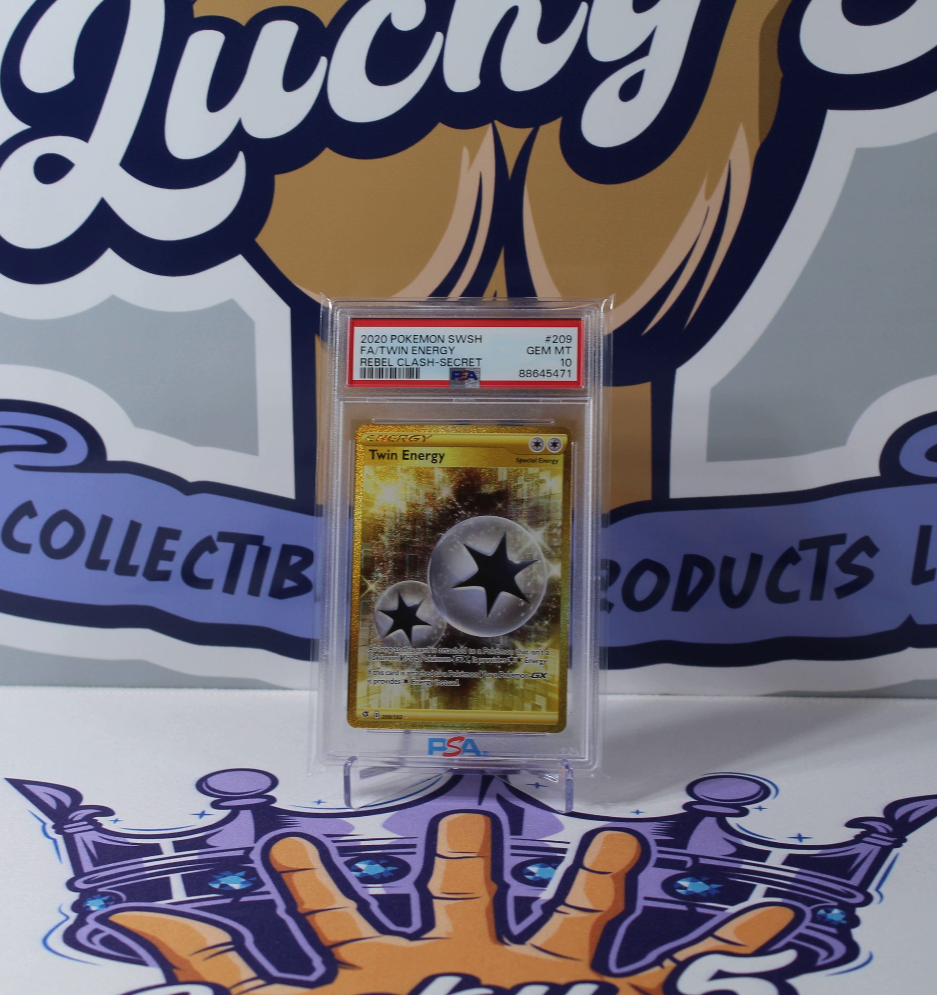 PME00197-PSA 10 GEM MINT Twin Energy 209/192 Rebel Clash Gold Secret Rare Holo Pokémon